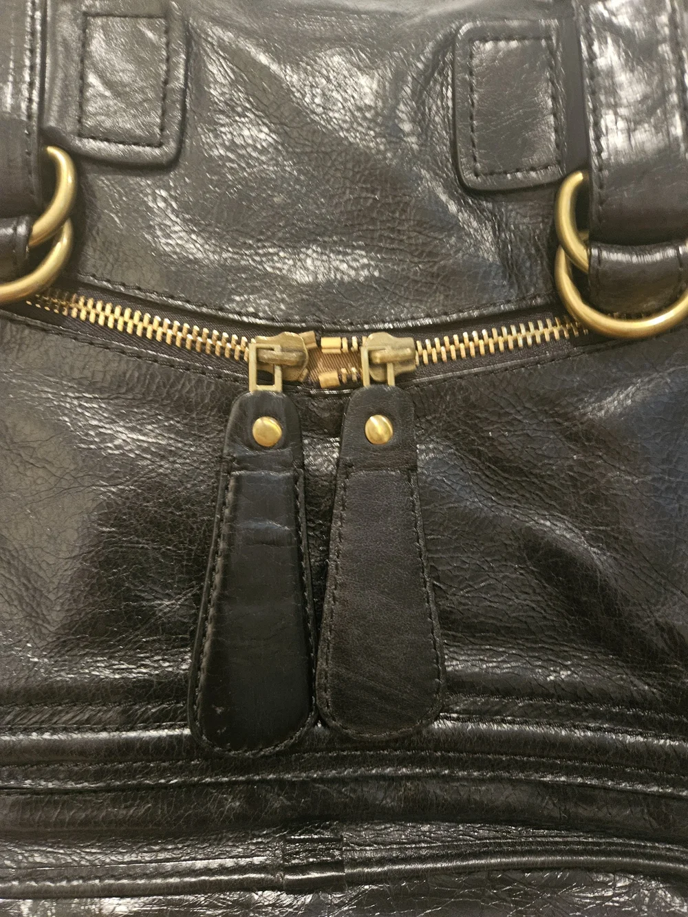 Classic Black Leather Satchel with Gold Hardware